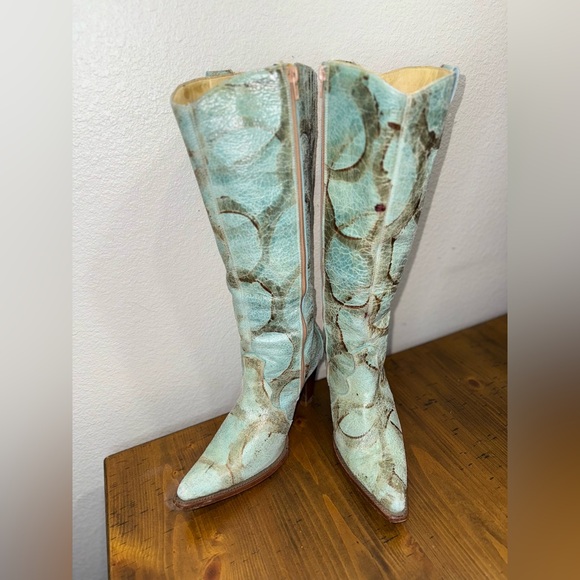 Corral Boots Shoes - Vintage‎ Blue Leather Corral Zip Up Boots- Size 8